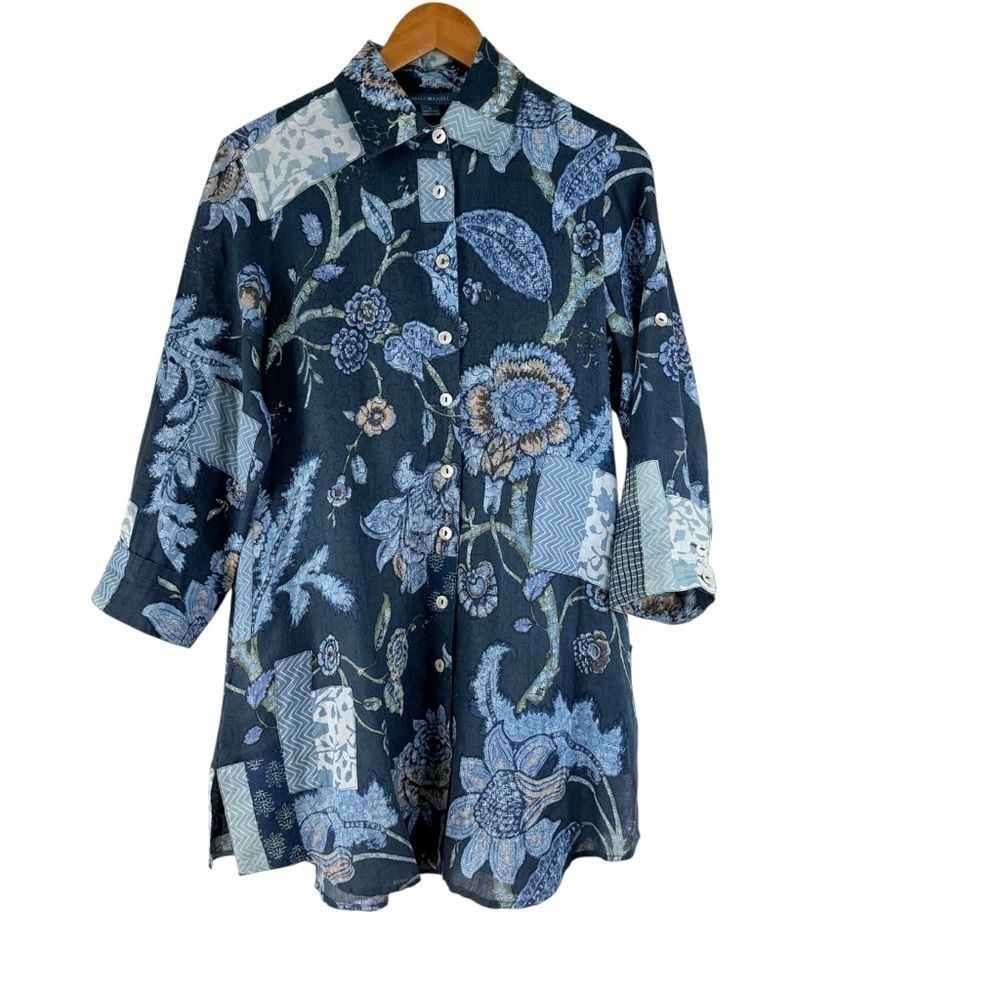 April Cornell Women’s Patchwork Linen Cotton Blend Buttondown Tunic Dress Size S